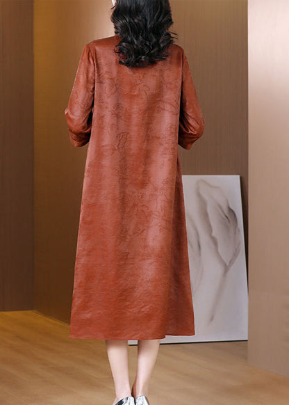 Orange Mandarin Collar Cinched Silk Dresses Half Sleeve