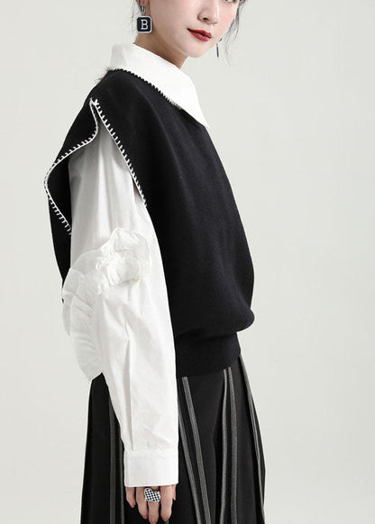 Black O-neck Knit Beach Vest Spring