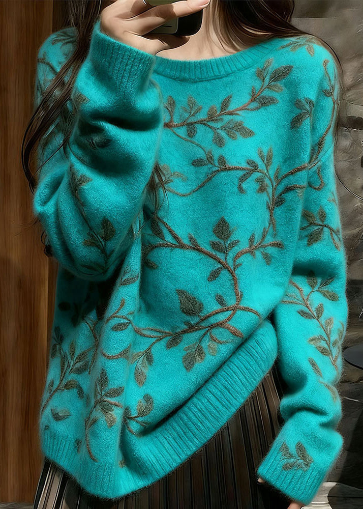 Unique Blue O Neck Thick Knit Sweaters Winter