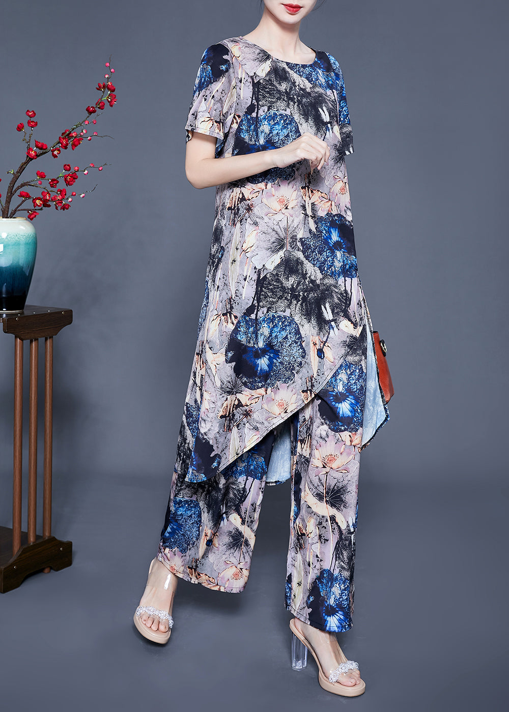 Asymmetrical Design Tie Dye Silk Two Pieces Set Summer