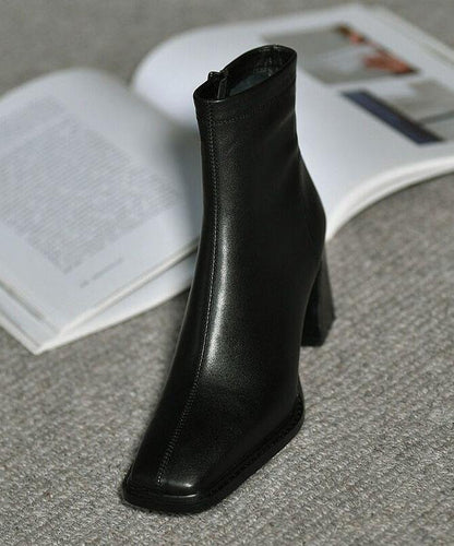 Khaki Zippered Faux Leather Boots High Heels