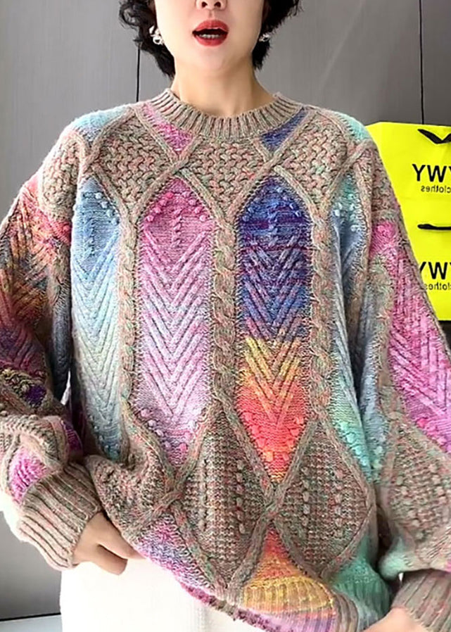 Multicolor O Neck Knit Sweater Tops Spring