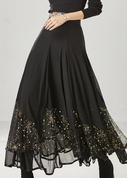 Black Exra Large Hem Chiffon Dance Skirts Spring