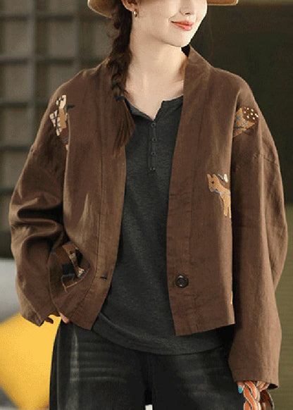 Linen Embroidered Button Cozy Coats Fall