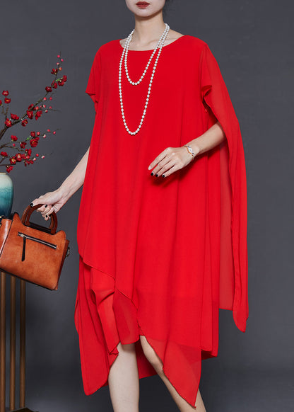 Red Oversized Chiffon Holiday Dress Summer