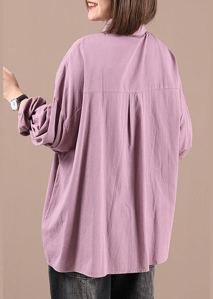 Purple Peterpan Collar Button Pockets Fall Shirt Long Sleeve