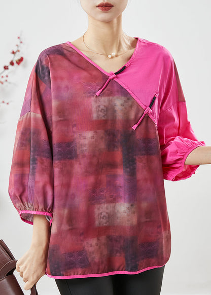 Rose Tie Dye Patchwork Linen Blouse Top Summer