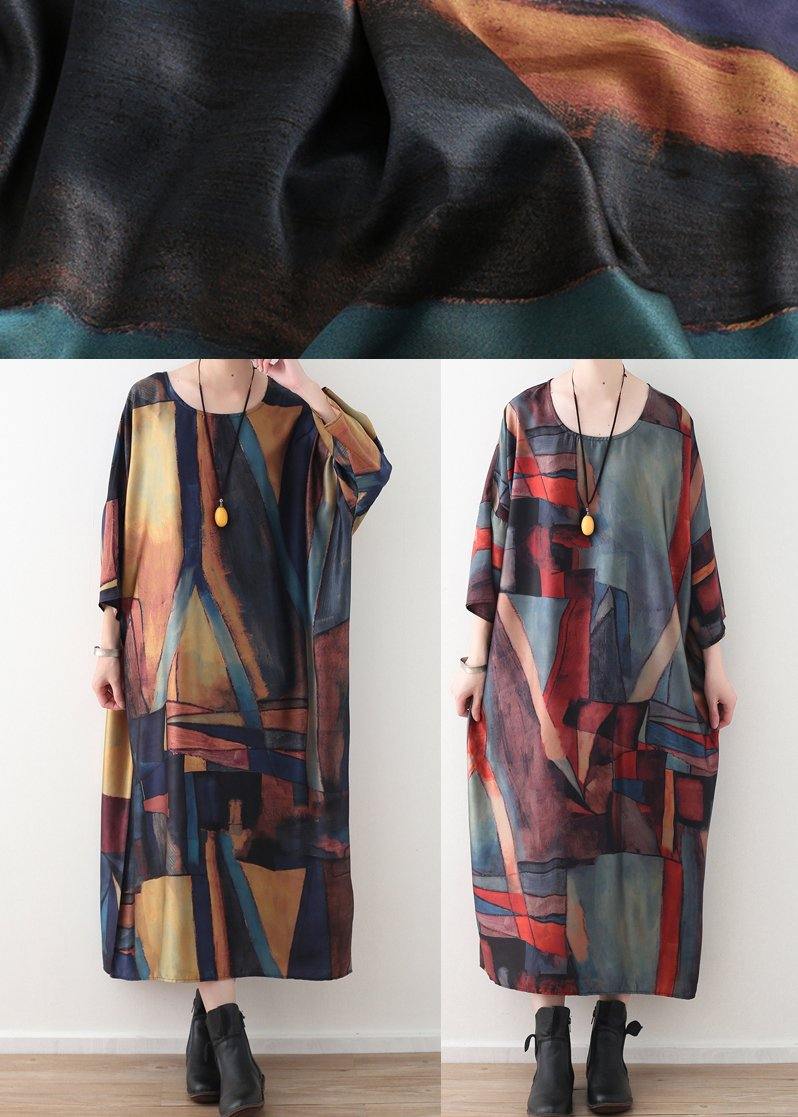 Spring Simple Yellow Blue Bat Sleeve Dress