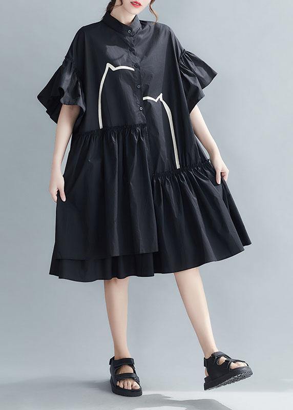 Black Loose Patchwork Ruffles Summer Long Dress