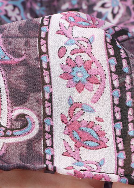 Purple Print High Waist Draping a Line Skirts Spring