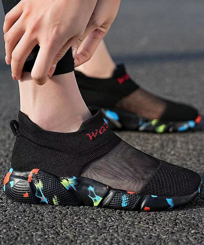 Black Breathable Mesh Splicing Flat Shoes for