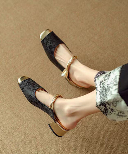 Black Print Chunky Cowhide Leather Slide Sandals