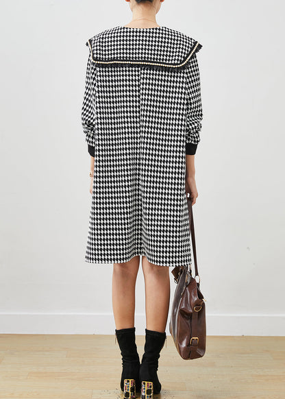 Black White Plaid Sailor Collar Cotton Dress Spring