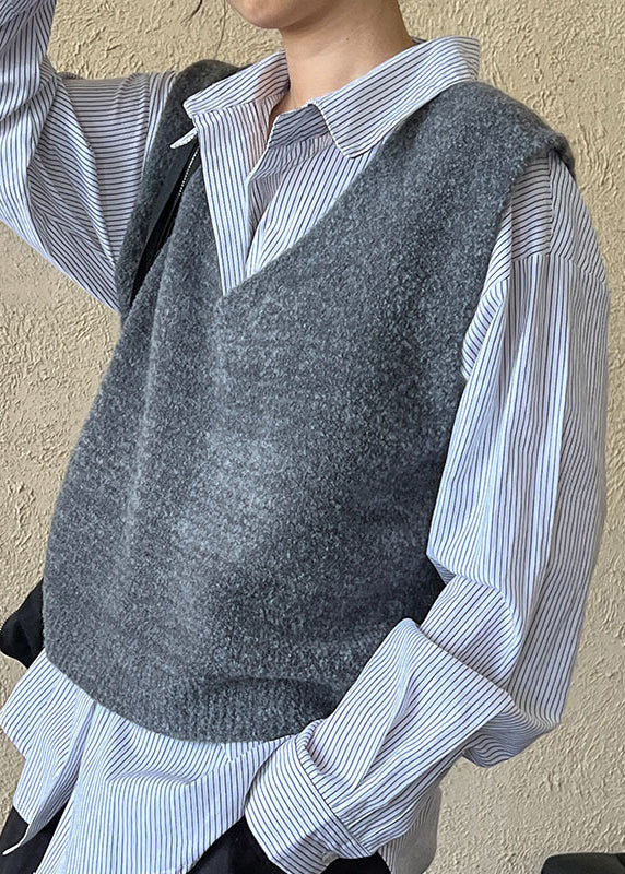 New Versatile White V Neck Knit Vest Sleeveless