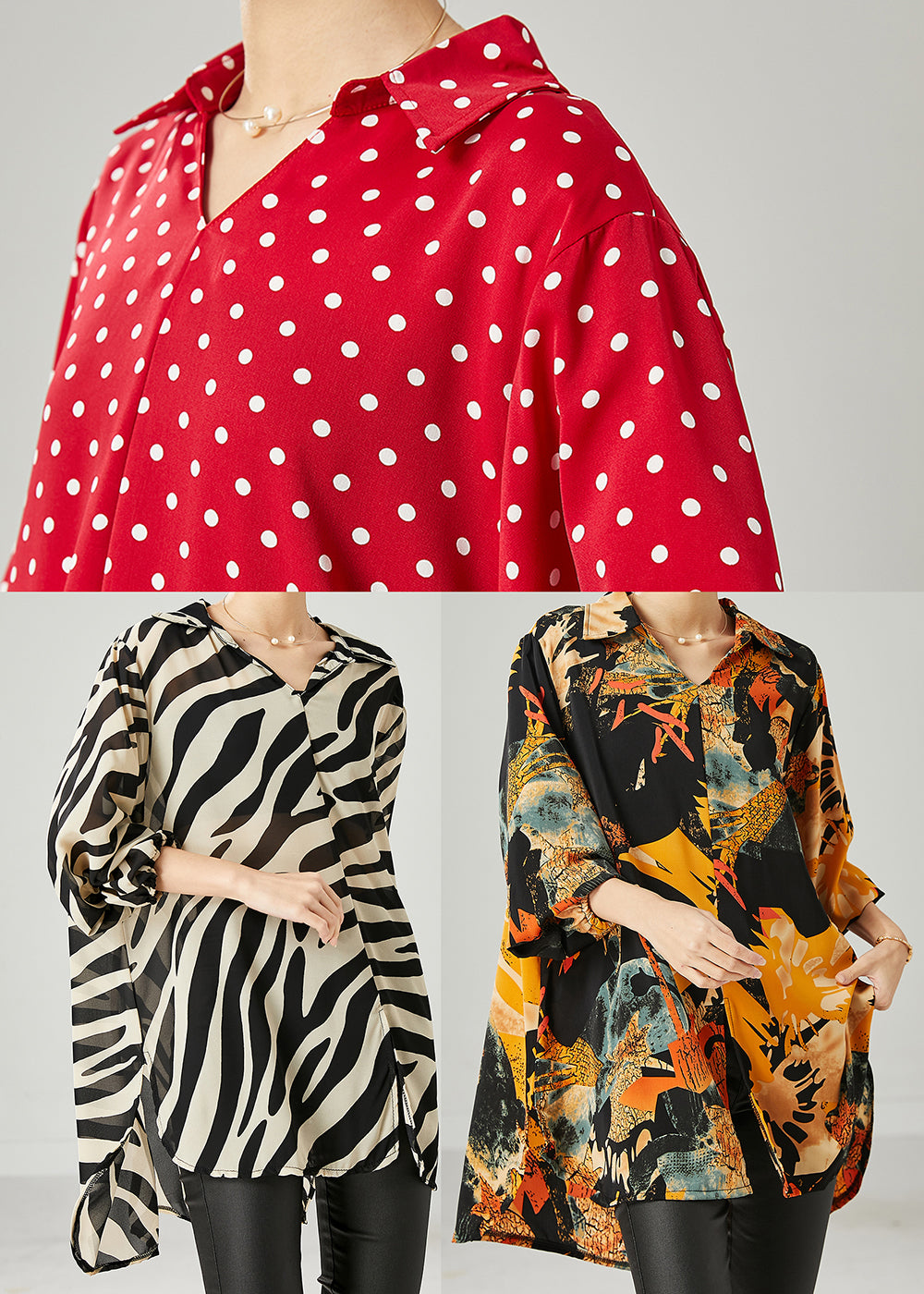 Yellow Print Chiffon Blouse Tops Oversized Spring