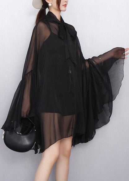 Classic Style Bold Print Bow Chiffon Two Pieces Set Dress Fall