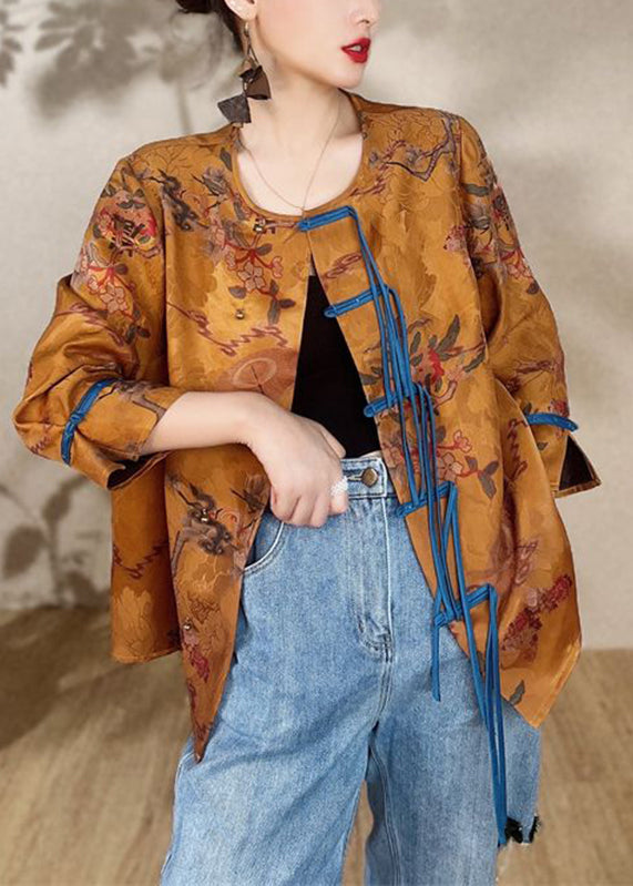 Gold Print Button Silk Coats Bracelet Sleeve