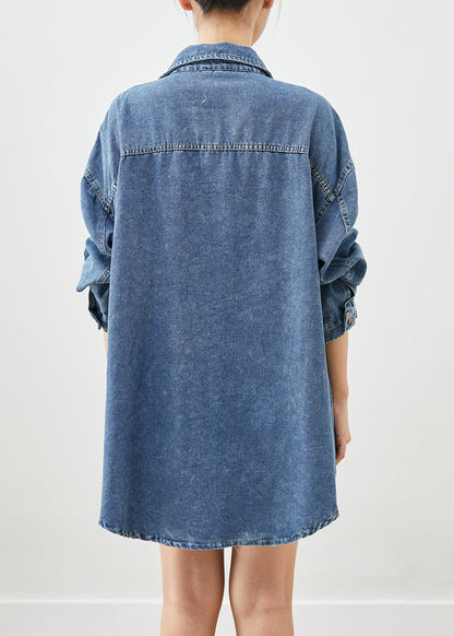 Simple Blue Oversized Pockets Denim Coat Outwear Spring