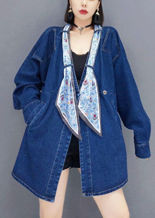 Denim Blue V Neck Pockets Button Fall Shirts Long Sleeve