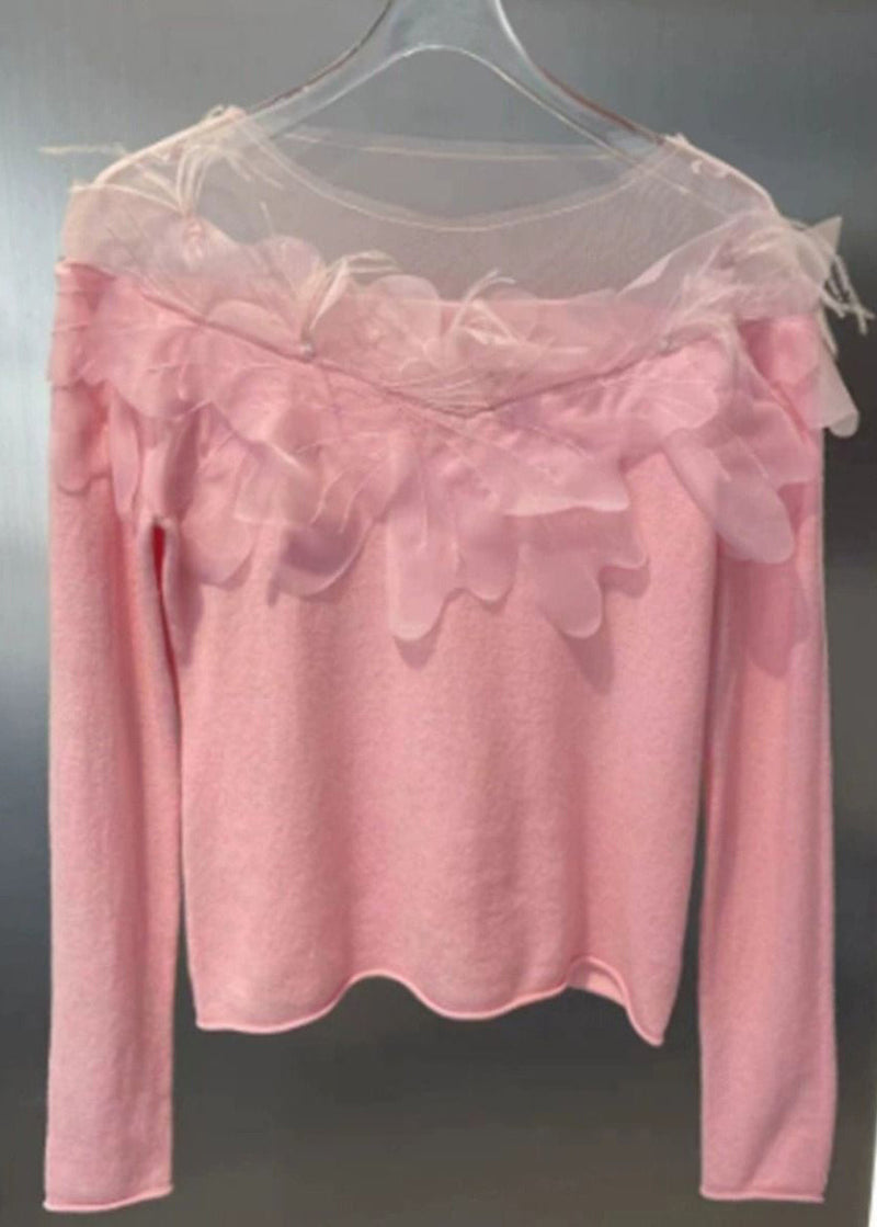 White Hollow Out Patchwork Knit Tops Spring
