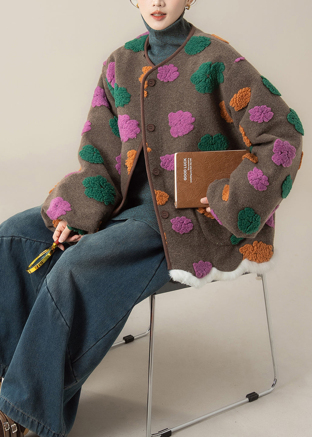 Coffee O Neck Pockets Woolen Coats Winter