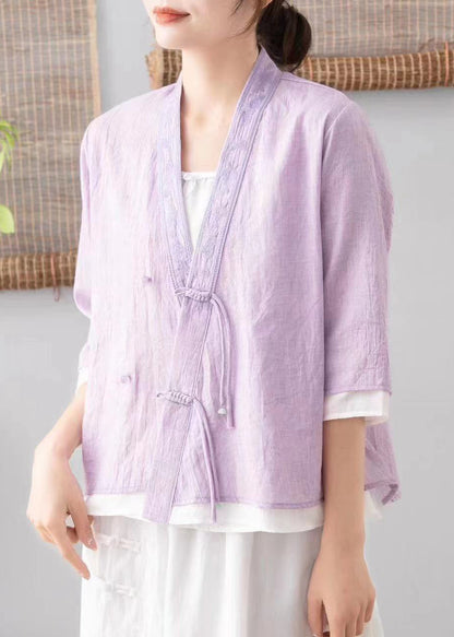 Green V Neck Embroideried Tasseled Linen Cardigans Spring