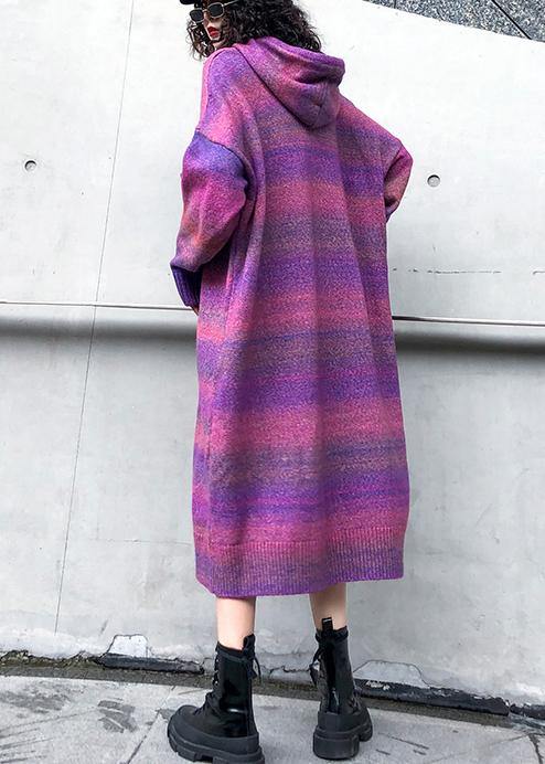 Chunky Rose Purple Sweater Wardrobes Moda Hooded Thick Art Knitwear