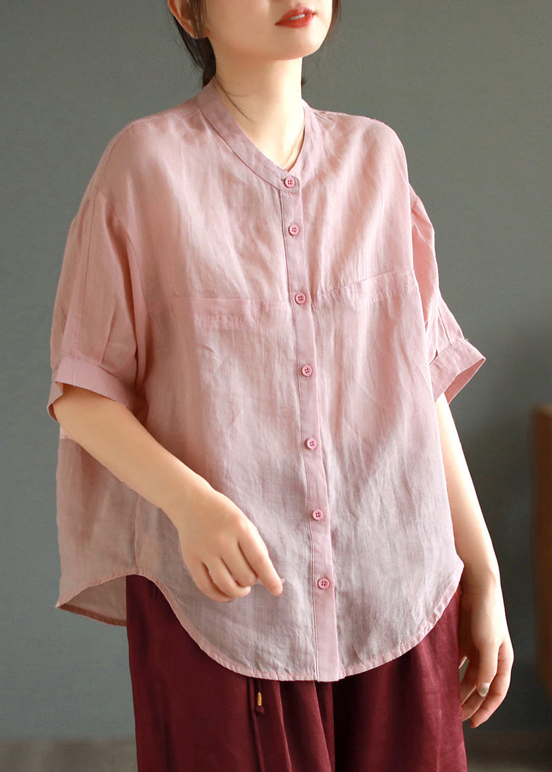 Pink Oversized Linen Shirt Tops Summer