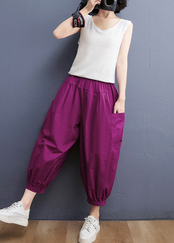 Loose Red Elastic Waist Lantern Pants Spring