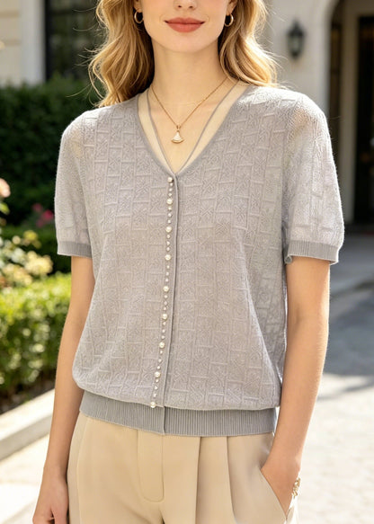 Jacquard Handmade Pearl Knit Top Summer