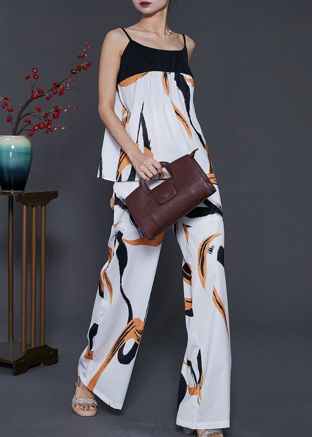 Modern White Print Patchwork Chiffon Two Piece Set Clothing Summer