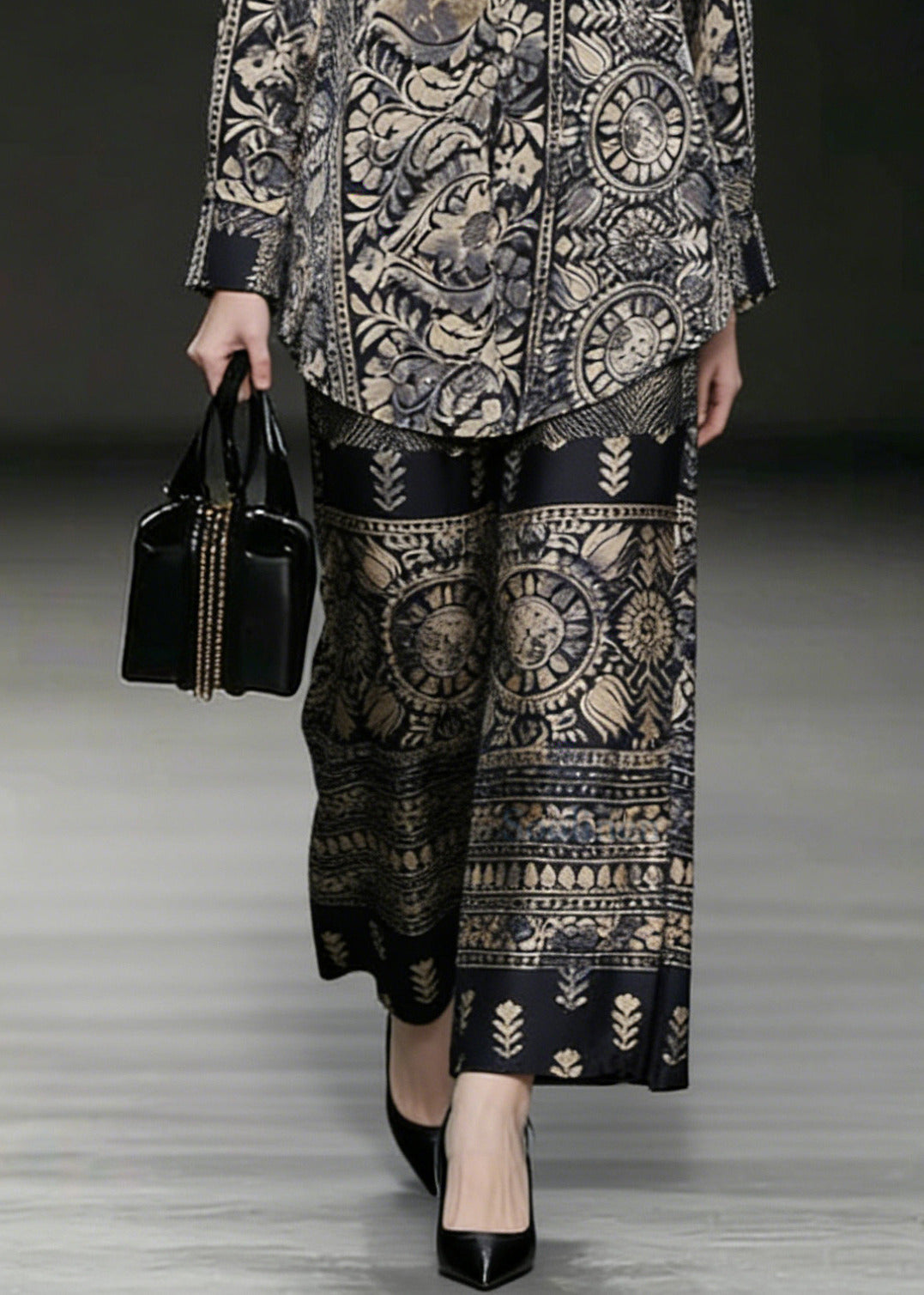 Oversized Low High Design Print Silk Two Pieces Set Spring