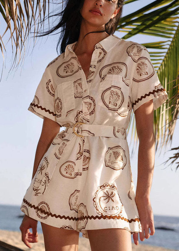 Fine Peter Pan Collar Shirts and Shorts Two-piece Set Summer