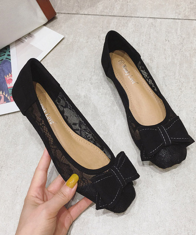 Black Bow Tulle Splicing Embroider Flower Sandals