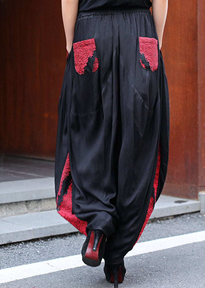 Diy Black Patchwork Hollow Out Pants Spring