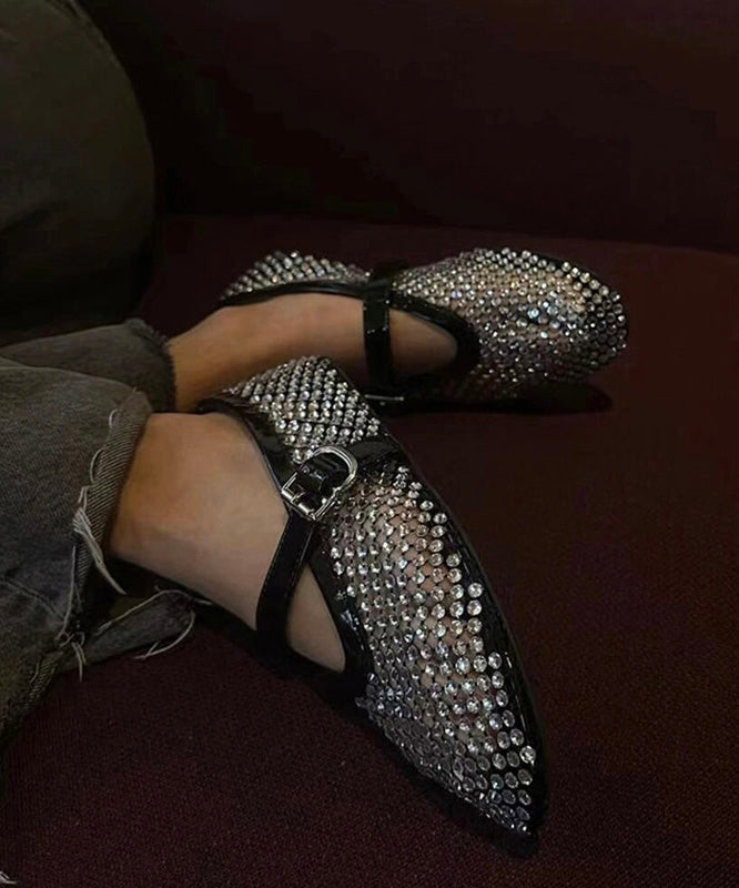 White Zircon Buckle Strap Hollow Out Flat Shoes