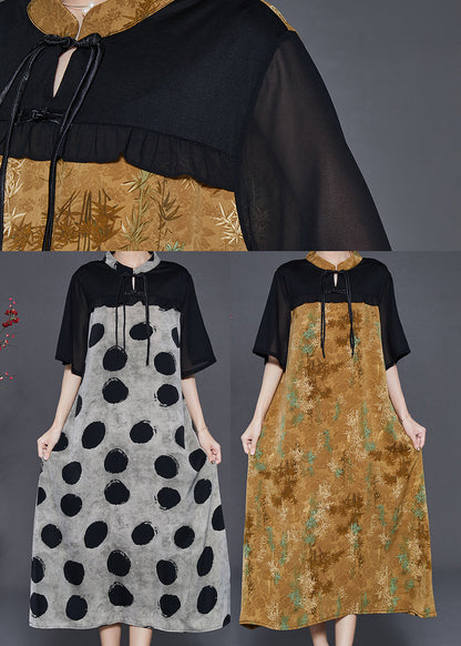 Yellow Tasseled Patchwork Chiffon Oriental Dress Summer