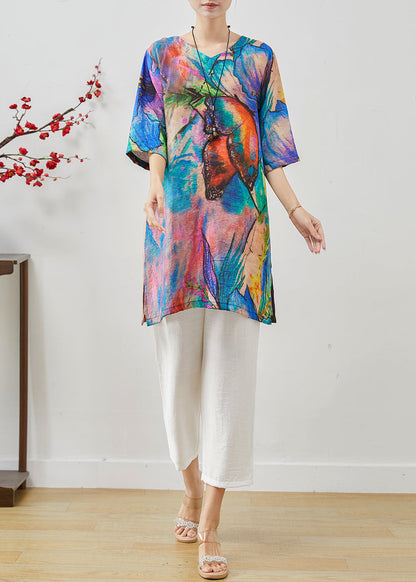 Blue Butterfly Tie Dye Linen Two Pieces Set Summer