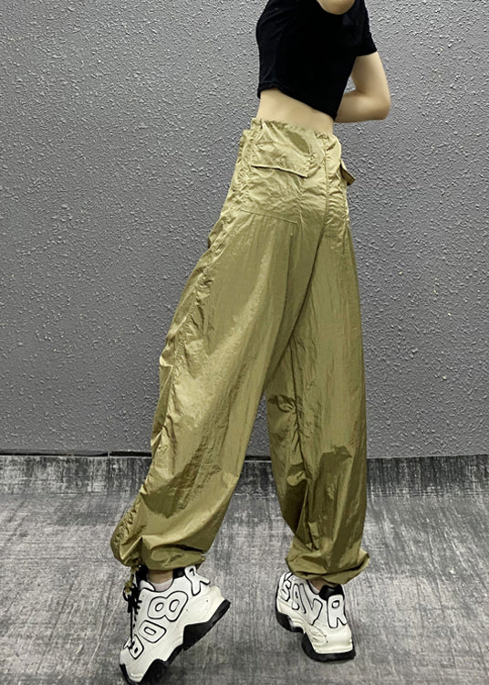 Khaki Pockets Patchwork Drawstring Beam Pants Summer