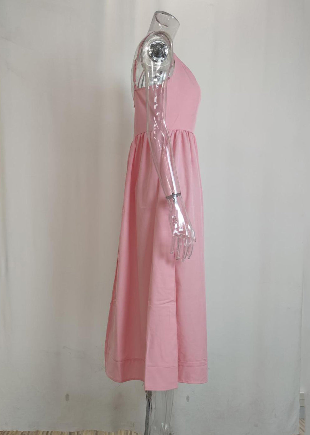 Pink Slash Neck Patchwork Maxi Spaghetti Strap Dress Sleeveless