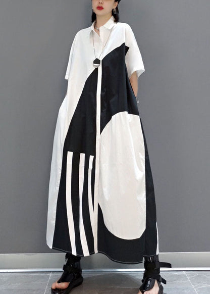 White Peter Pan Collar Print Party Long Dress Summer