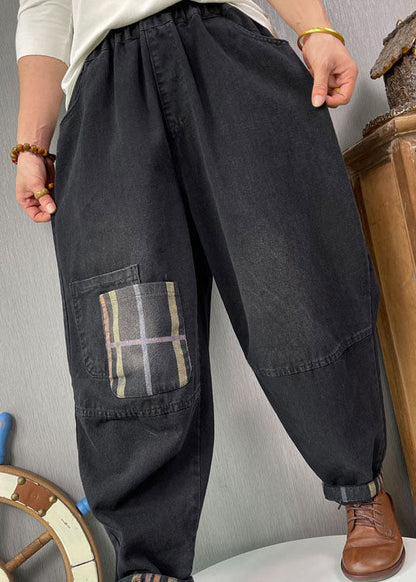 Fine Black Retro Patchwork Denim Pants Spring