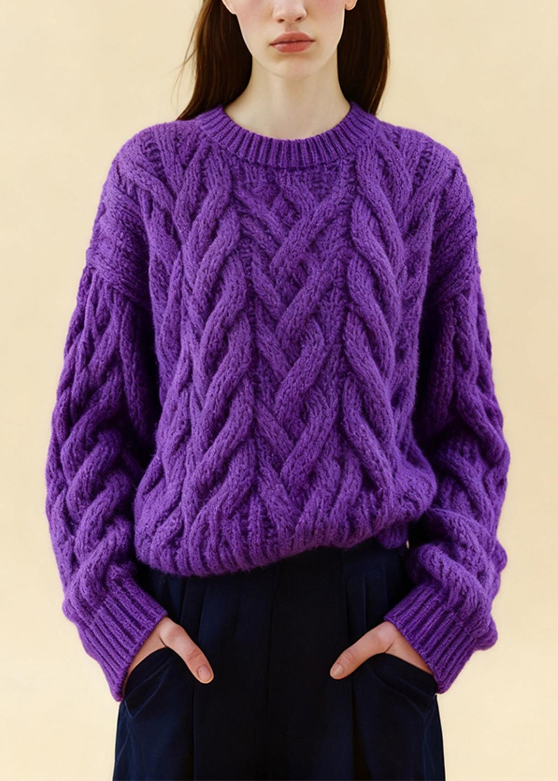 Purple Oversized Cozy Cable Knit Sweaters Winter