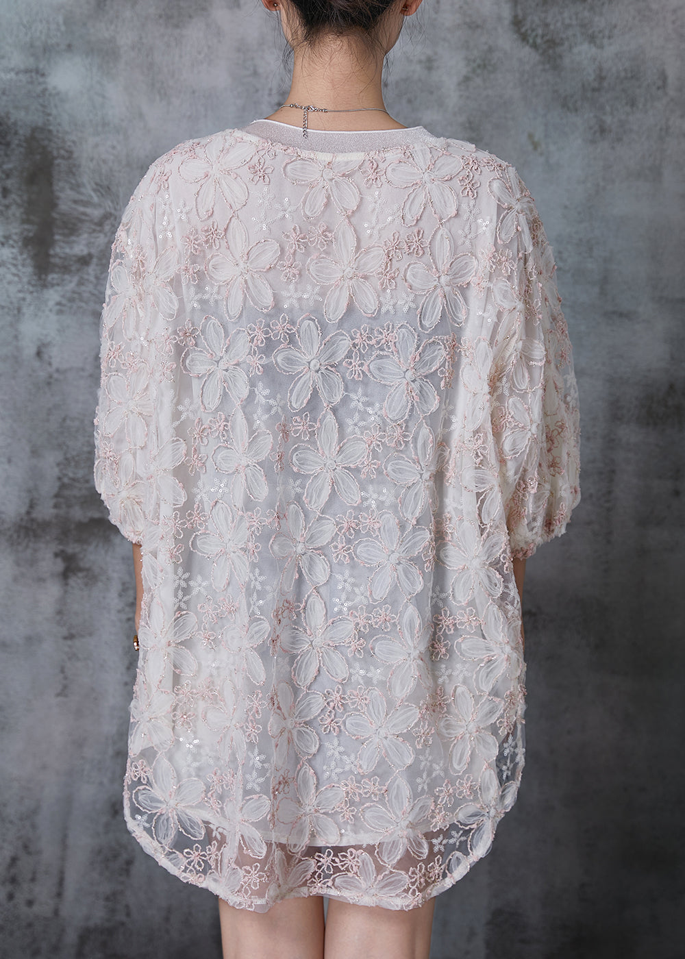 Light Pink Embroideried Tulle Tanks Summer