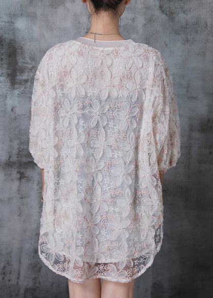Light Pink Embroideried Tulle Tanks Summer