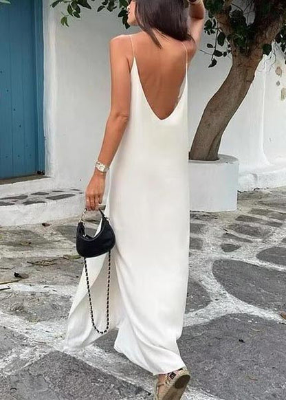 White Backless Side Open Cotton Beach Dresses Summer