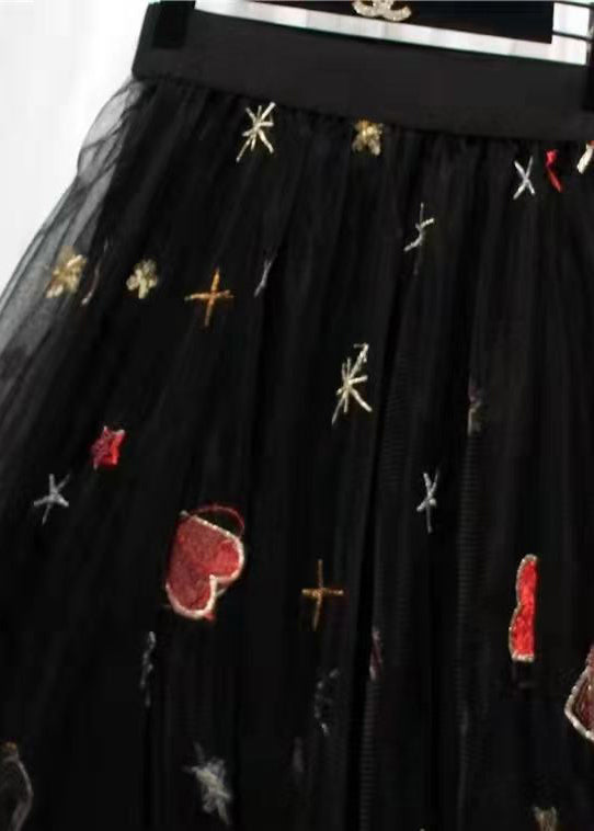 Black Print High Waist Exra Large Hem Tulle Skirts Spring