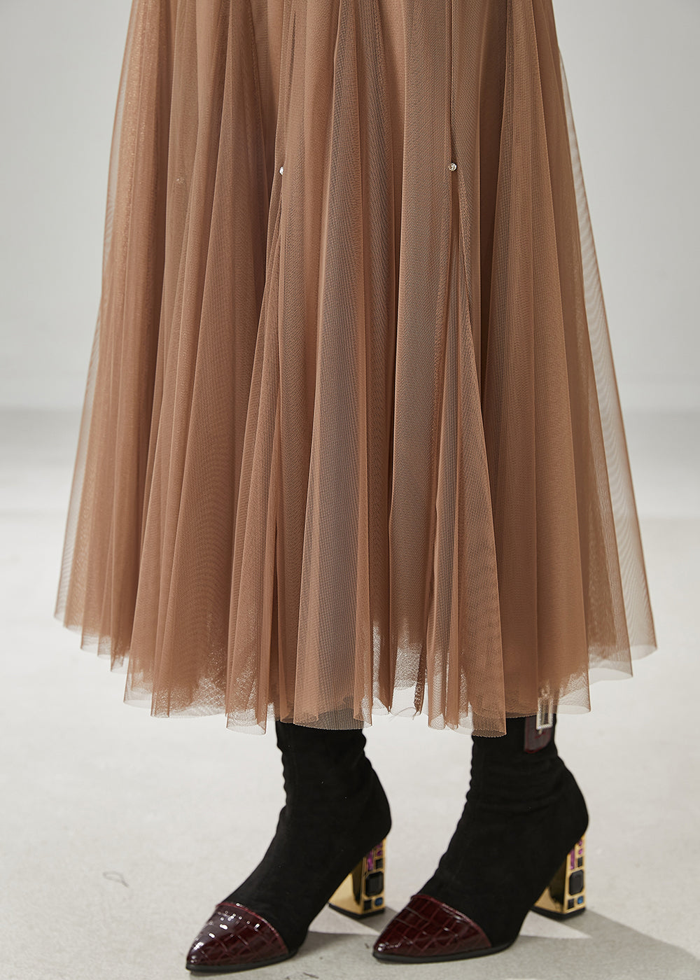 Khaki Exra Large Hem Nail Bead Tulle Skirts Spring
