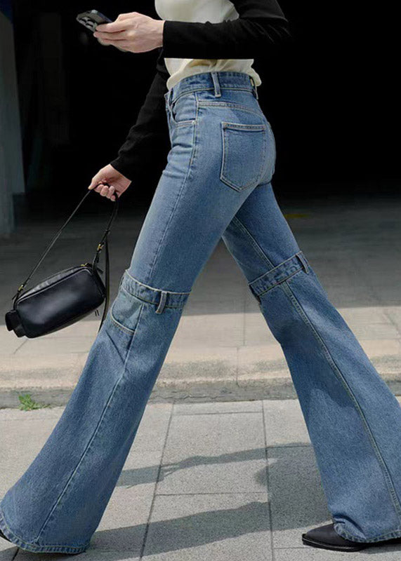 Blue High Waist Patchwork Flared Jeans Spring