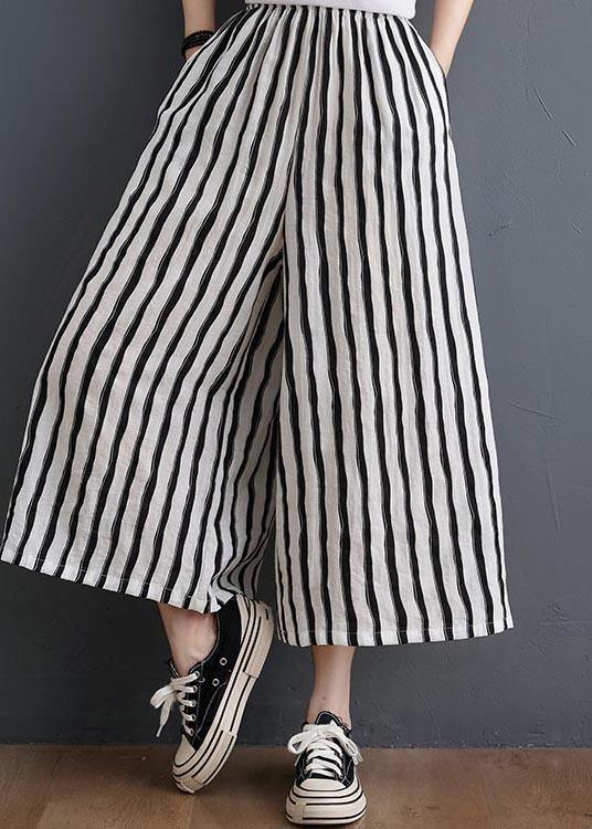 Black White Striped Wide Leg Pants Summer Cotton